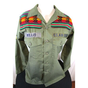 Pamela V. Custom Made Mexican Fabric Air Force Military Jacket Women Sz L